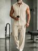 Men’s Linen Short Sleeve Shirt & Pants Set – Breathable Casual Outfit (S-XXXL, White/Black/Khaki/Sky Blue/Pink)_viptrois.com
