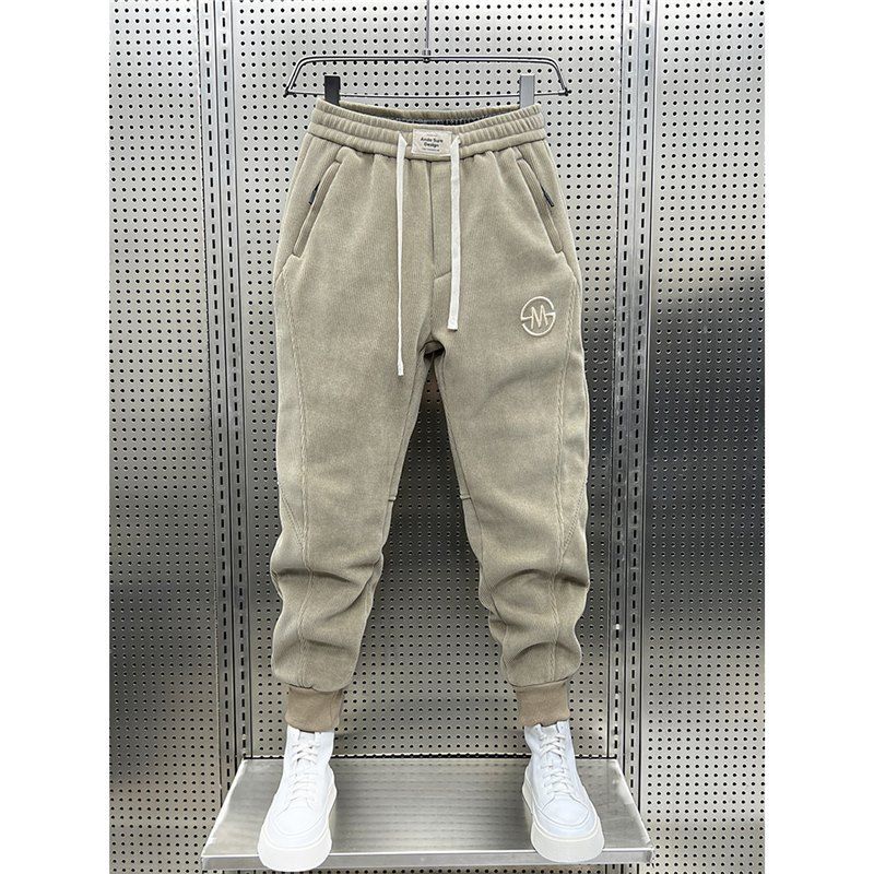 Men's Clothing Casual Pants For Men In Autumn And Winter With Loose Cuffs And Fashionable Hot Stamping Corduroy Sports Sweatpants_viptrois.com