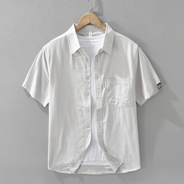 Solid Color Fresh Short Sleeved Shirt, Fashionable And Versatile, Artistic And Casual Loose Top, Men's Clothing_viptrois.com