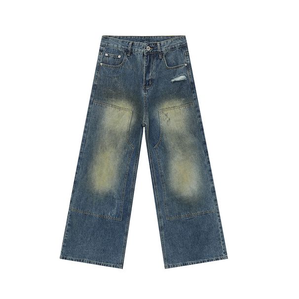 Men's Clothing American Personality Fashionable Retro Street Splicing Holes Old Design Jeans Tide_viptrois.com