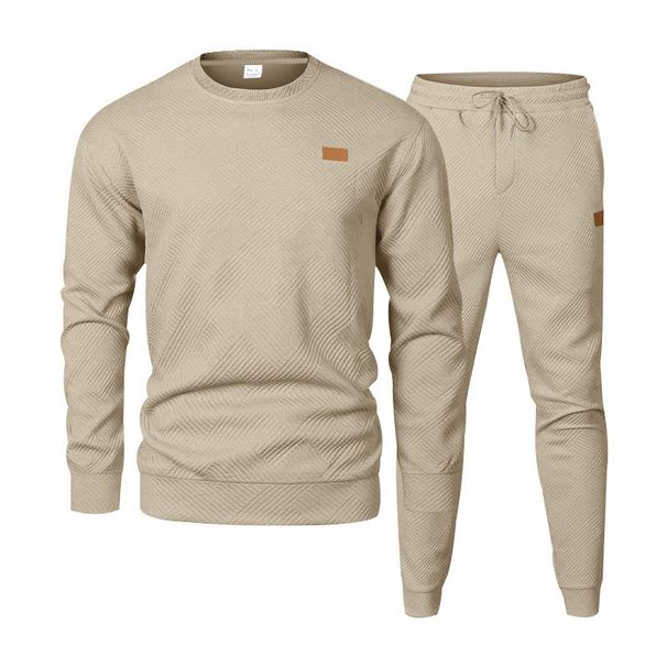 Men's Textured Crewneck Sweatshirt Set – Casual & Outdoor Loungewear For Everyday Comfort_viptrois.com