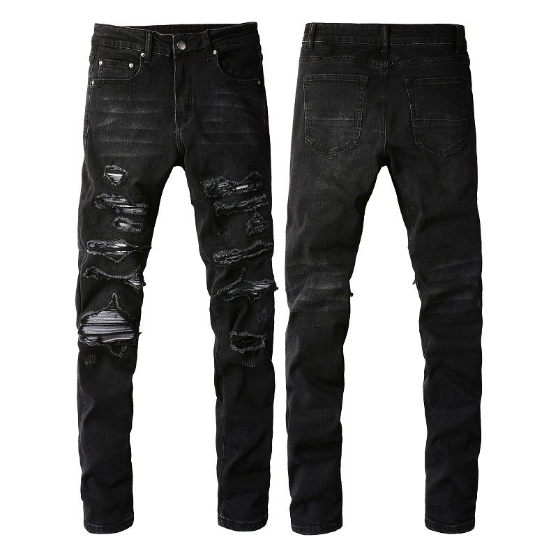Men's Clothing Ripped Patch Jeans High Street Fashion Elastic Slim Fit Pants_viptrois.com