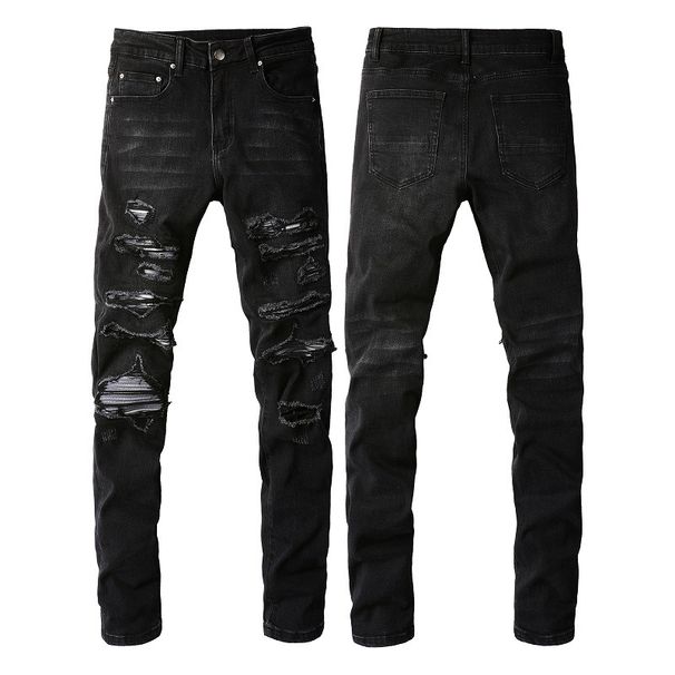 Men's Clothing Ripped Patch Jeans High Street Fashion Elastic Slim Fit Pants_viptrois.com