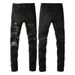 Men's Clothing Ripped Patch Jeans High Street Fashion Elastic Slim Fit Pants_viptrois.com