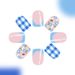 Short bright face square armor blue flower blue and white plaid wearing nail art patch fresh fashion Europe and the United States foreign trade 24 pie_viptrois.com