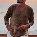 K Men's Youth Casual Loose V-neck Fringed Long Sleeved Shirt_viptrois.com