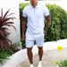Men's Clothing Short Sleeved Suit Stand Up Collar Zipper Design Fashion Casual Shorts Two Piece Suit Solid Color_viptrois.com