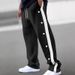 Men's Color-Block Casual Pants Loose Fit Jacquard Button Front Wide Leg Trousers Drapey Style for Autumn_viptrois.com