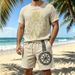 Men's Bamboo Linen Suit Viking Style Print Casual Crew Neck Short Sleeved Shirt And Shorts Summer Fashion_viptrois.com