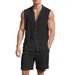 Men's Clothing Men's Linen Suit Casual Lapel Sleeveless Shirt And Shorts Thin Style For Formal & Casual Loose Linen Sports_viptrois.com