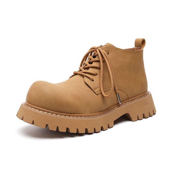 Big Head Derby Shoes Men's Vintage Commuter Round Head Platform Heightening Martin Boots Short Boots_viptrois.com