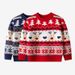 Soft Knit Christmas Cartoon Sweater For Kids - Cozy Round Neck Pullover With Fun Animal & Letter Patterns (2Y-6Y, Red/Navy)_viptrois.com