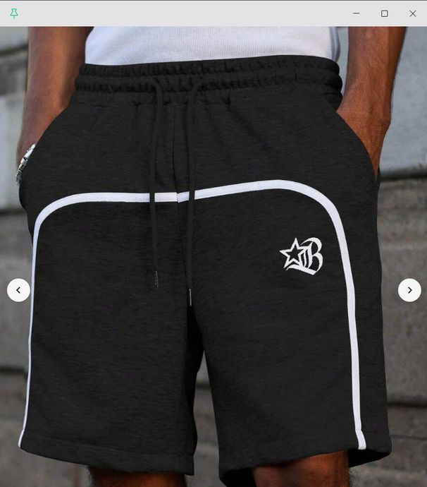 Men's Euro-American Style Side Stripe Shorts - Black Athletic Shorts With Star & B-Logo Embroidery, Drawstring Waistband, Loose Fit Casual Sportswear_viptrois.com