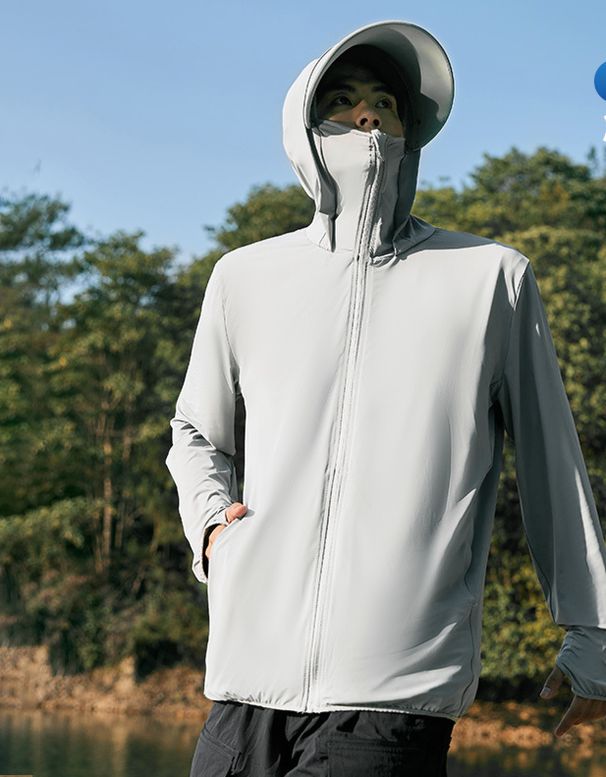 UPF50+ outdoor sun protection clothing men's summer anti-ultraviolet ice silk cool hooded fishing thin sun protection clothing_viptrois.com
