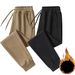 Men's Clothing Winter Fleece-Lined Sweatpants - Thickened Thermal Joggers With Drawstring Cuffs, Comfortable Cotton Knit Casual Pants (Black, Coffee)_viptrois.com