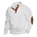 Vintage Cable Knit Men Sweater Suede Elbow Patch Half Placket Stand Collar Warm Winter Pullover_viptrois.com
