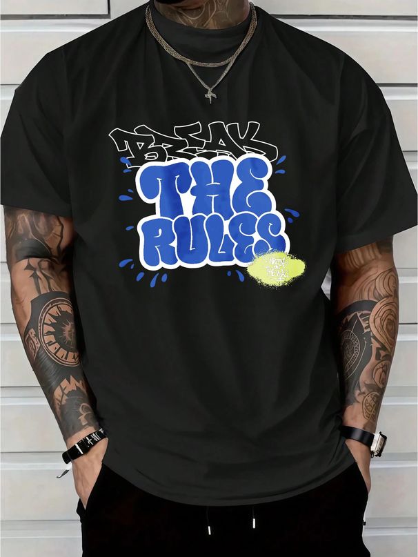 Streetwear Style T Shirt Break The Rules Graphic Design Cotton Blend Casual Wear For Men Urban Fashion Statement Piece_viptrois.com