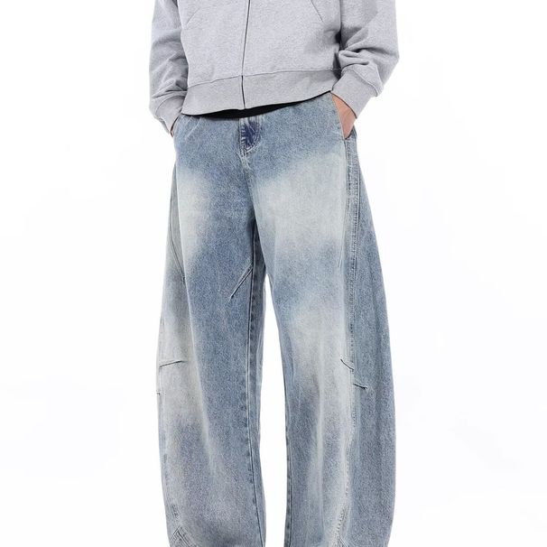 Men's Clothing Washed And Distressed Niche Design Wide Leg Pants For Teenagers Spring And Autumn New Split Deconstruction Design Jeans_viptrois.com