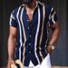 Men's Clothing Youth Casual Daily Loose Tops Short Sleeved Striped 3D Printed Shirt_viptrois.com