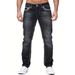 Men's Straight Leg Jeans | Classic Stone Washed Denim Pants For Casual Street Style Mid-Rise Waist With Zipper Fly_viptrois.com