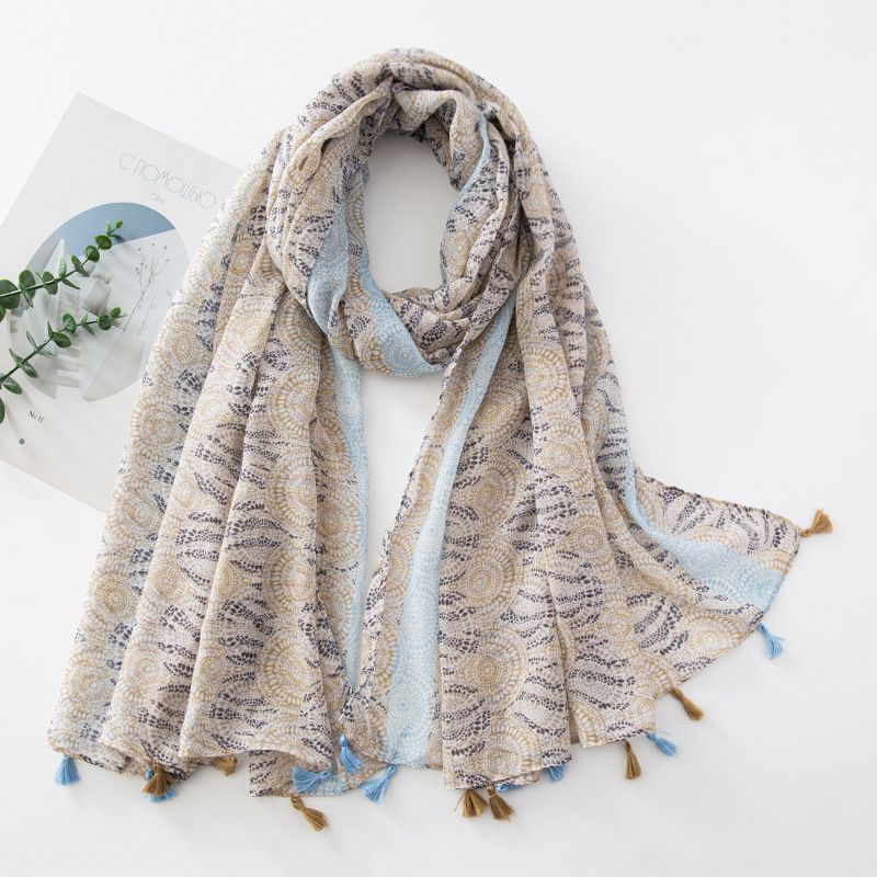 Unisex Balinese gauze thin silk scarf women's scarf print cape Print sun fringe beach cape_viptrois.com