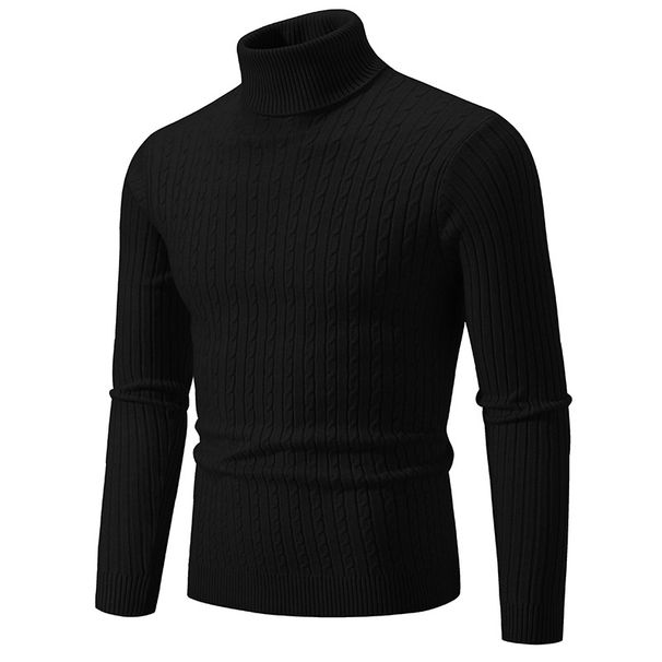 Men's Retro High Neck Sweater - Slim Fit Knit Pullover For Layering In Solid Colors (White, Black, Wine Red & More)_viptrois.com