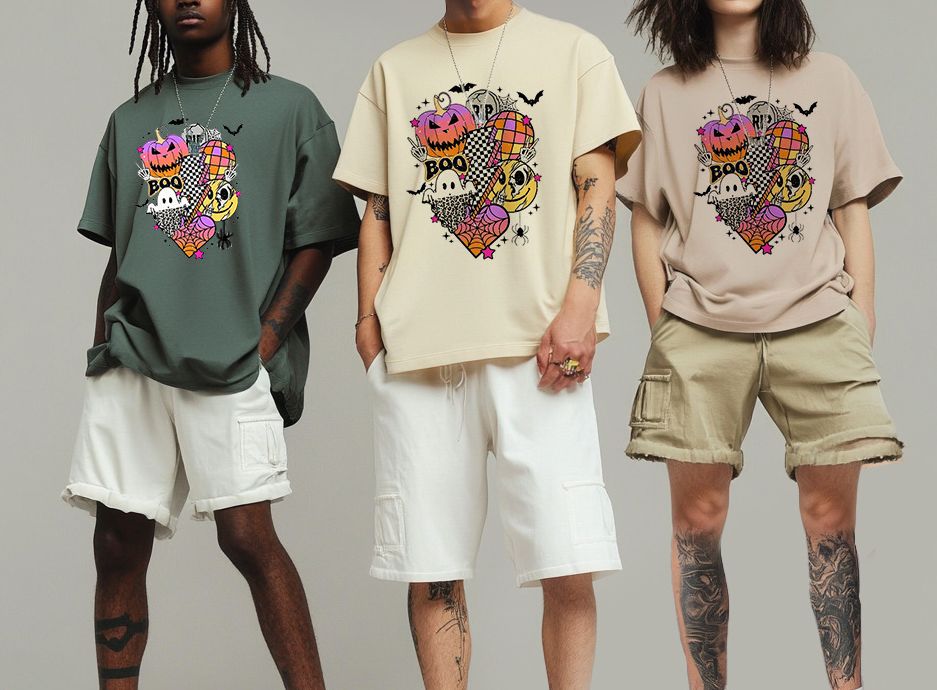 Men's Clothing New Halloween Cartoon Love Heavy Cotton Short Sleeved Men's Tops Loose Round Neck Casual T Shirt Men_viptrois.com