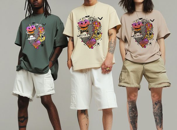 Men's Clothing New Halloween Cartoon Love Heavy Cotton Short Sleeved Men's Tops Loose Round Neck Casual T Shirt Men_viptrois.com