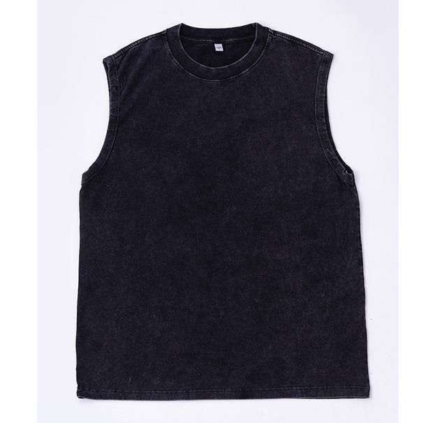 230G Pure Cotton American Batik Washed Sleeveless Vest Summer Retro Round Neck Heavyweight T-Shirt Men's Style_viptrois.com