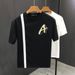 Summer Men's Strip Labelled Short-sleeved T-shirt Men's Ins Korean Version Trendy Brand Round Neck Clothes Versatile Simple Half-sleeved T-shirt_viptrois.com
