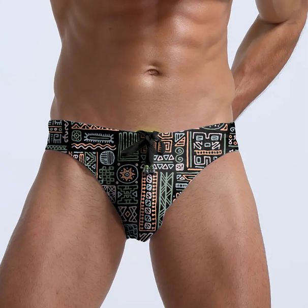 Men's Low-Waist Printed Swim Trunks - Sexy Triangle Beach Shorts_viptrois.com