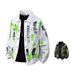 Men’s Tie-Dye Graffiti Denim Jacket – Oversized Streetwear Coat With Distressed Wash & Flap Pockets (95% Cotton, M-3XL, White/Black)_viptrois.com