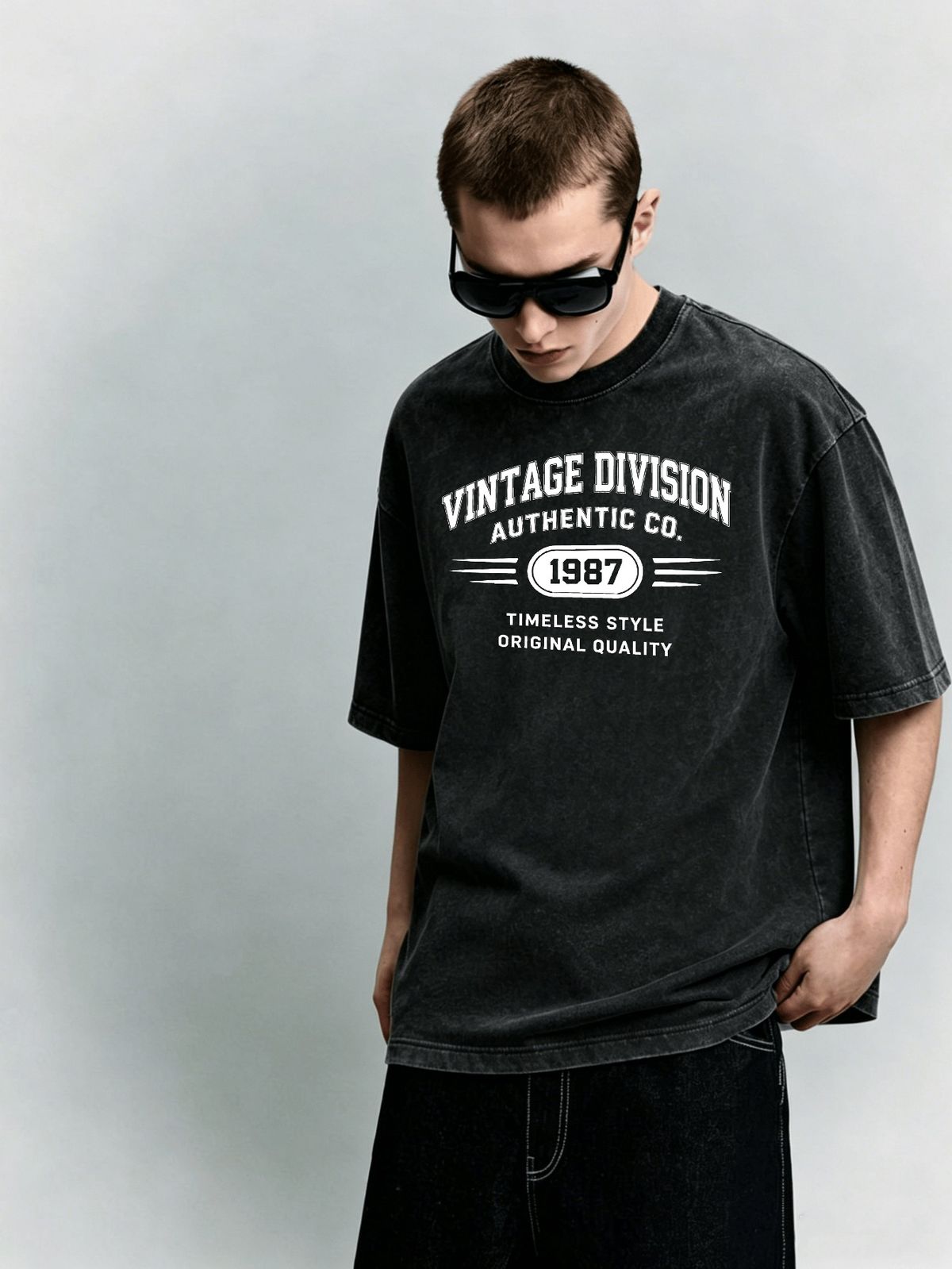 Relaxed Washed 1987 Number Cotton T-Shirt Men's Casual Streetwear Tee_viptrois.com