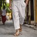 Men's Clothing Casual Summer Elastic Waist Drawstring Multi Pocket Cotton And Linen Trousers Beach Pants_viptrois.com