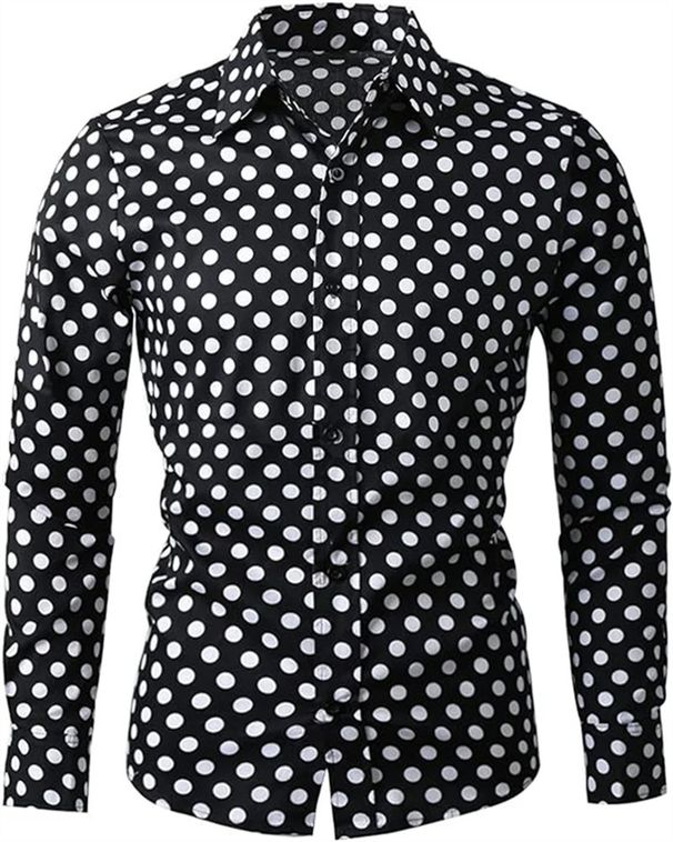 Camisa Ajustada De Manga Larga Con Lunares De 10 Colores Para Hombre Con Estampado 3D A La Moda, Tops Informales Cómodos Y De Manga Larga Para Hombre_viptrois.com