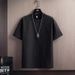 Men's Ice Silk Striped T-Shirt Short-Sleeved Lightweight Trendy Textured Top For Summer Five Quarter Sleeve New_viptrois.com