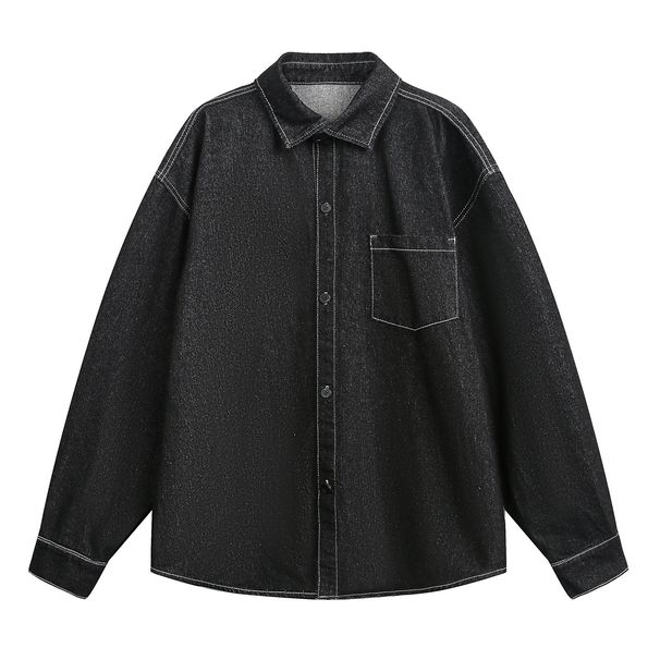 Monochrome Man- Vintage Raw Long Sleeve Men 25 Autumn New Japanese Style Loose Trendy Brand Casual Washed Denim Shirt Jacket_viptrois.com