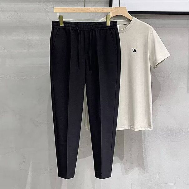 Men's Clothing 2024 Spring And Autumn New Slim Elastic Waist Small Foot Trousers Men's Casual Nine-Point Pants Drape Trendy Straight_viptrois.com