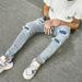 American High Street Fashion Brand Ripped Slim Fit Small Leg Elastic Jeans Men's Pants_viptrois.com