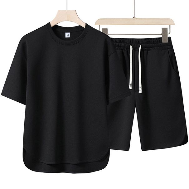 Men's Casual Sports Suit European And American Light Luxury Fashion Trend High-end Top T-shirt Bottom Shorts Two-piece Set_viptrois.com