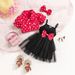 Kids’ Clothing Polka Dot Lapel Bubble Short Sleeved Jacket With Suspenders Bowknot Gauze Skirt Girls Three Piece Suit_viptrois.com