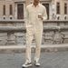 Men's Clothing Men's Corduroy Workwear Set - Long Sleeve Shirt & Relaxed Fit Pants For Casual & Urban Style (Caramel, Black, Army Green, Beige, Gray)_viptrois.com