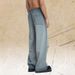 Distressed Gradient Color Vintage Trousers, American High Street Style Casual Trendy Gray Trousers_viptrois.com