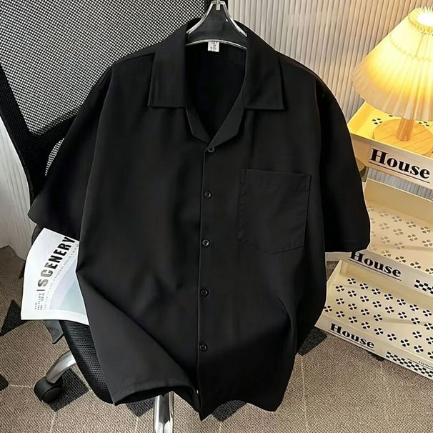 Ice Silk Men's Short Sleeve Japanese Style Loose Cuban Collar Shirt Summer Trendy Design Cool Thin Top_viptrois.com