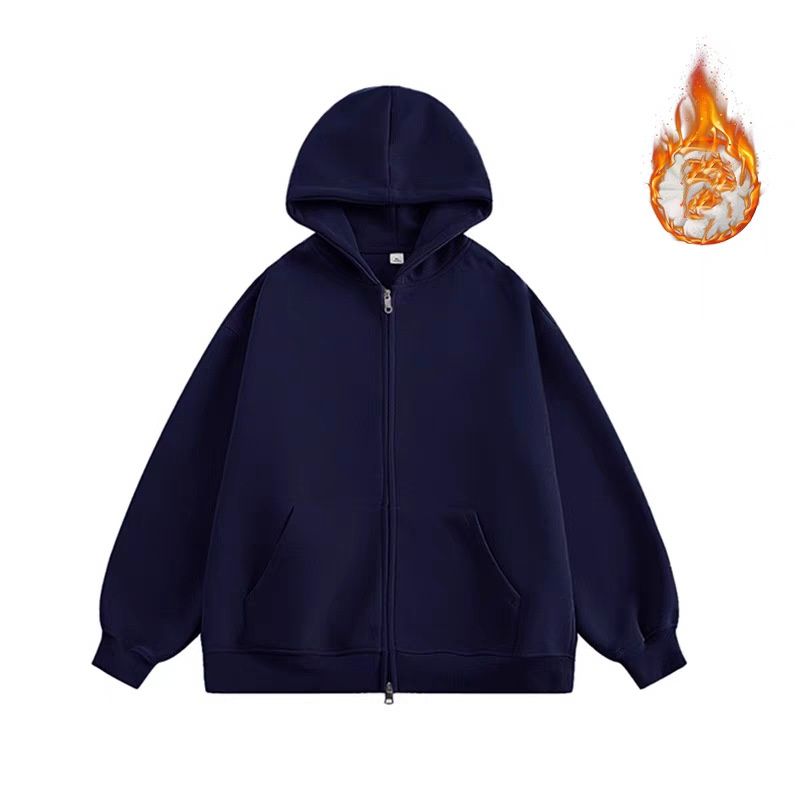 Unisex Hooded Fleece Jacket – Oversized Zip-Up Sweatshirt With Cozy Lining (Black/Heather Grey/Navy, Sizes M-3XL)_viptrois.com