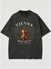 Summer New Washed Short-sleeved T-shirt, Men's Retro Vienna Society Violin Print Youth Loose Casual Street Tee_viptrois.com