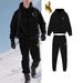 Men's Solid Color Fleece Hoodie & Jogger Set, Plush Lined Zip-Up Jacket With Matching Pants, Winter Loungewear_viptrois.com