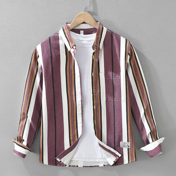 Fresh Striped Long Sleeved Shirt For Men, Fashionable And Versatile, Artistic And Casual Loose Top_viptrois.com