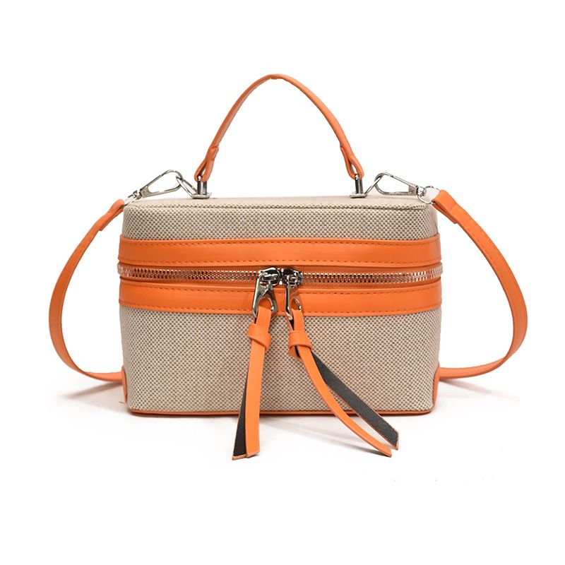 Women’s Bags New Niche Design Retro Canvas Splicing Box Bag Versatile Commuter Handbag Shoulder Messenger Lunch Box Bag_viptrois.com