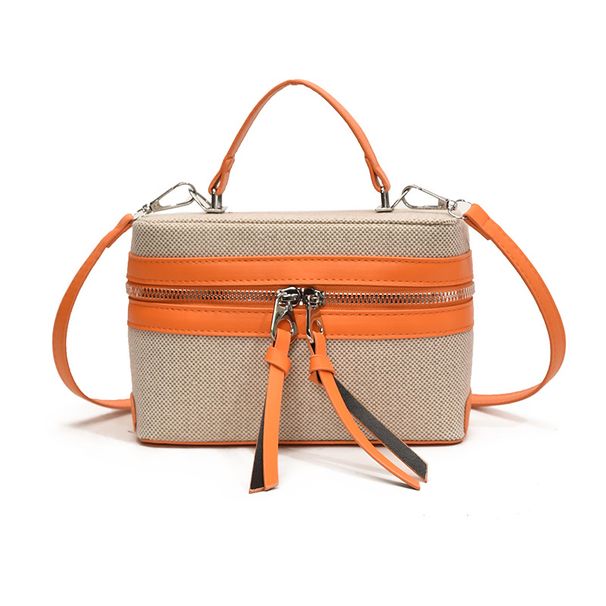 Women’s Bags New Niche Design Retro Canvas Splicing Box Bag Versatile Commuter Handbag Shoulder Messenger Lunch Box Bag_viptrois.com